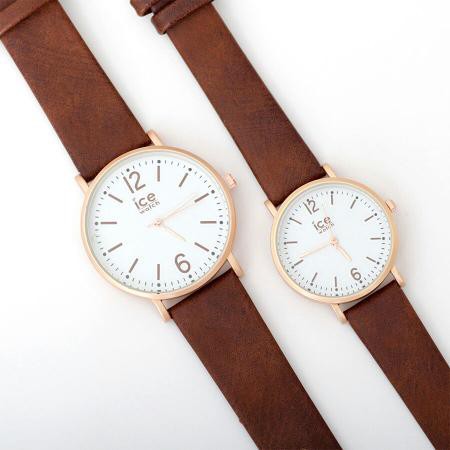 JAM TANGAN COUPLE KULIT ICE JF012 , COKLAT TUA RG