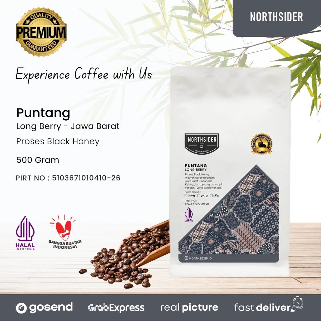 BIJI KOPI ARABIKA PUNTANG LONG BERRY BLACK HONEY 500GR NORTHSIDER COFFEE