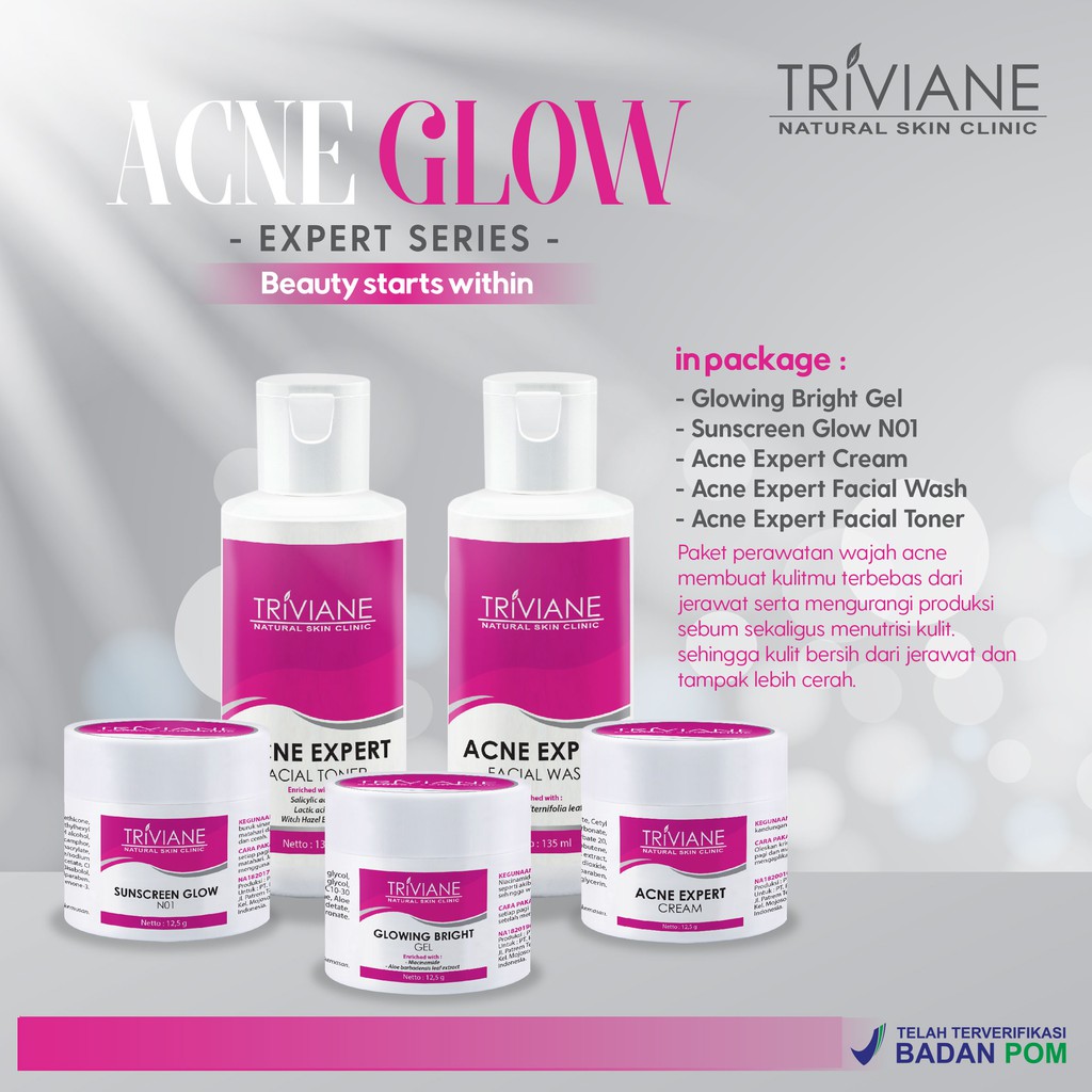 Paket Triviane Acne GLOW Expert Original / Paket Acne Glow Isi 5 BPOM Aman