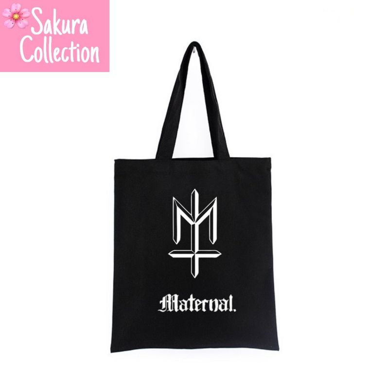 Tote Bag tas LOGO MATERNAL musik Heavy rock BAND metal tote bag resleting pria wanita tas sekolah / tas ngaji / tas kerja / tas belanja unisex canvas kekinian hitam/black tas jinjing/laptop fashion