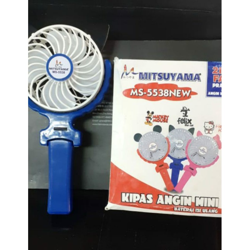 Kipas Angin Tangan Mini Fan Portable Mitsuyama Karakter Gagang Murah Cas Recharger Ms5538