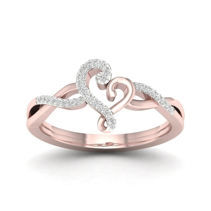 Exquisite Fashion   Standard Silver Diamond 18K Rose Gold Abstract Heart Fashion Wedding Ring Engagement Jewelry Size 5-12