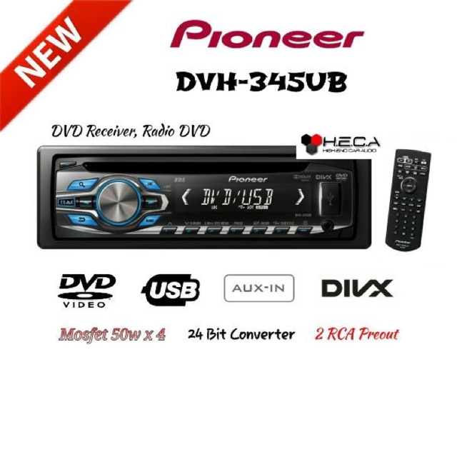 Pioneer DVH-345UB DVD Tape Mobil DVH 345 UB Single Din Head Unit Audio Mobil
