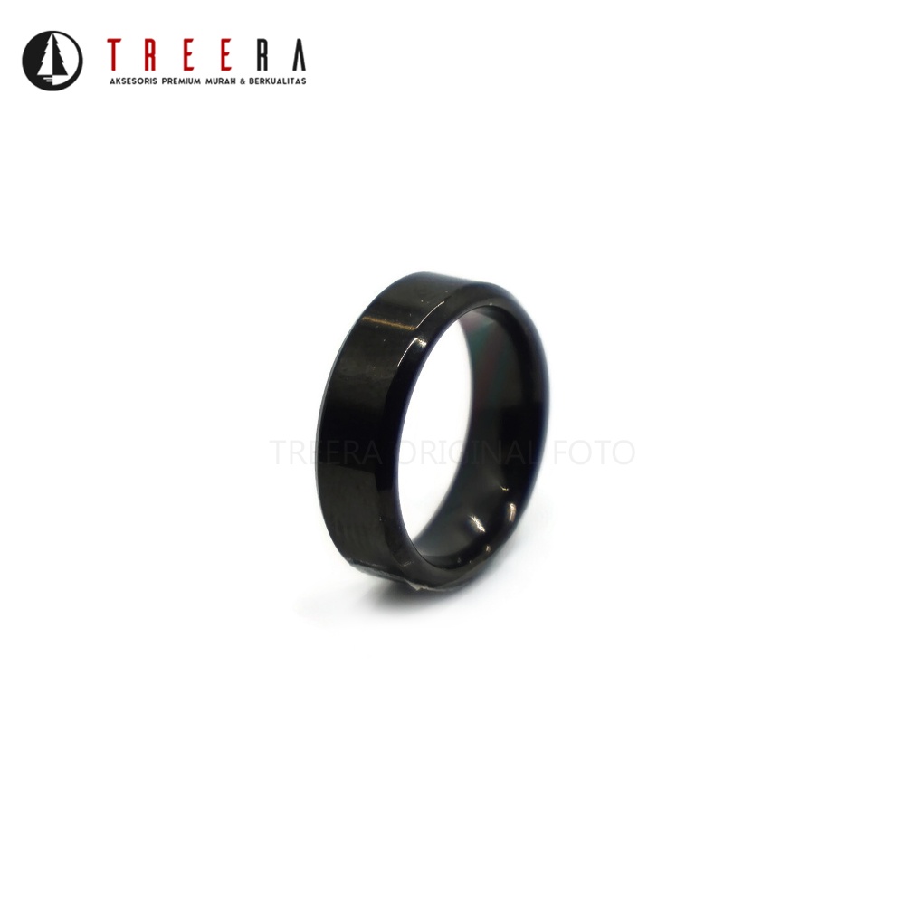 Treera - Cincin Titanium Pria Hitam Anti Karat Original Real