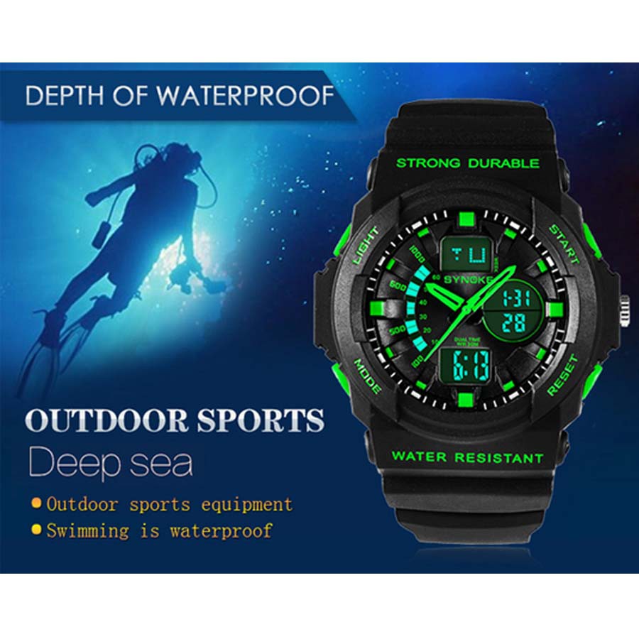 Synoke 66866 Jam Tangan Pria Digital Sport - Waterproof LED Watch - Leather Strap Waterproof