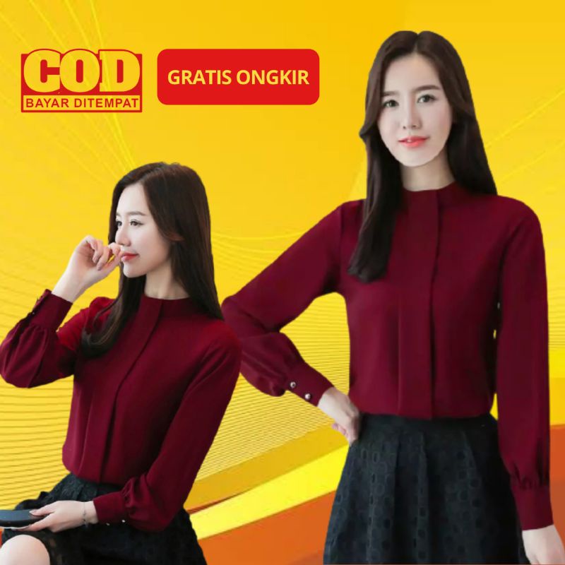Blouse Wanita Lengan Panjang Variasi Lipatan Baju Atasan Korean Style - HARINA-3