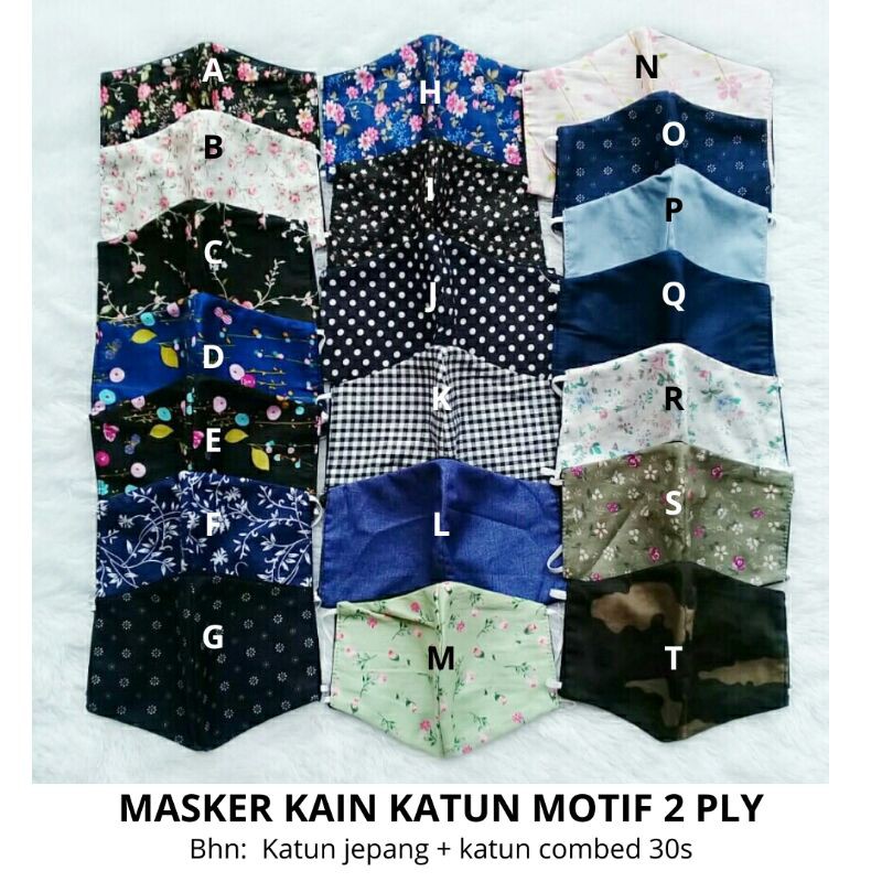 Masker Kain Duckbill Earloop/Headloop Katun Jepang Motif + Katun Combed Polos (2 Ply) Premium Murah