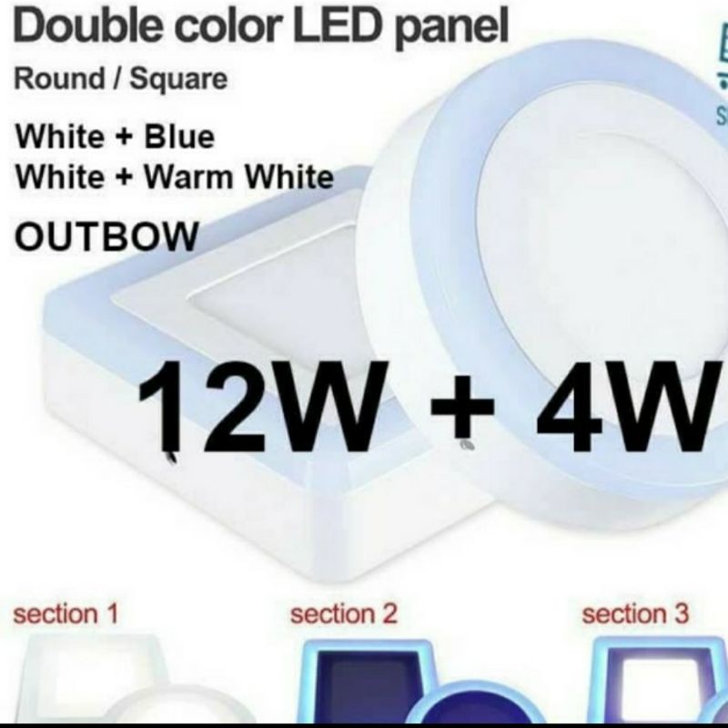 Lampu Downlight Outbow LED panel 2 warna cahaya 6w+3watt 12w+4watt tempel Cor Beton plafon-