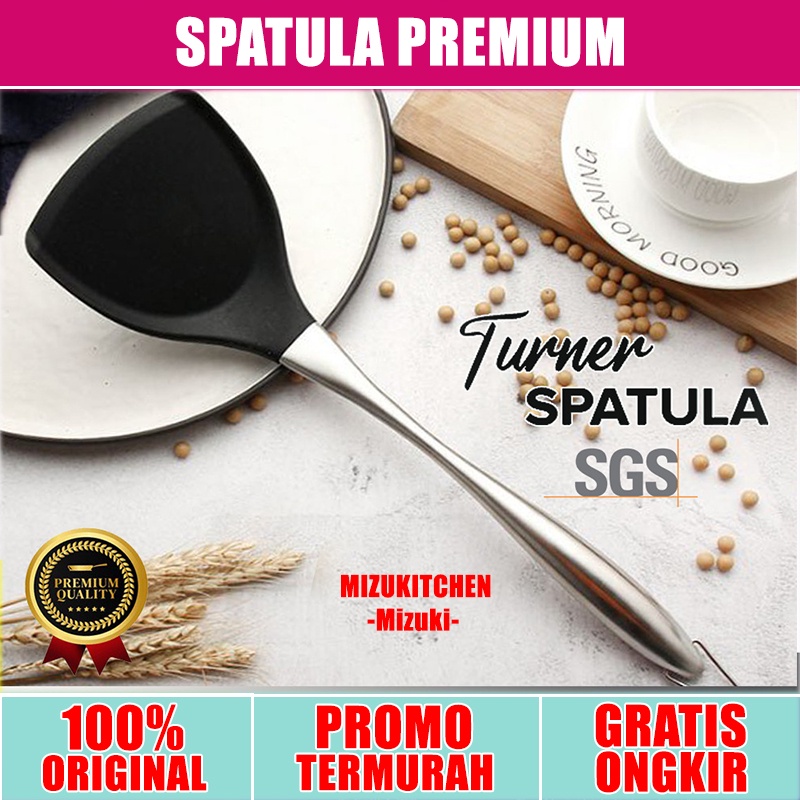 SPATULA TURNER SILIKON Hitam - Handle stainless steel tebal bisa digantung - sutil silicone 2031 BPA FREE