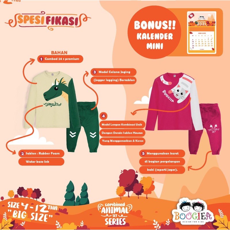 Setelan Boogiea Piyama Anak Unisex Animal Series (4-12th) nablfashion