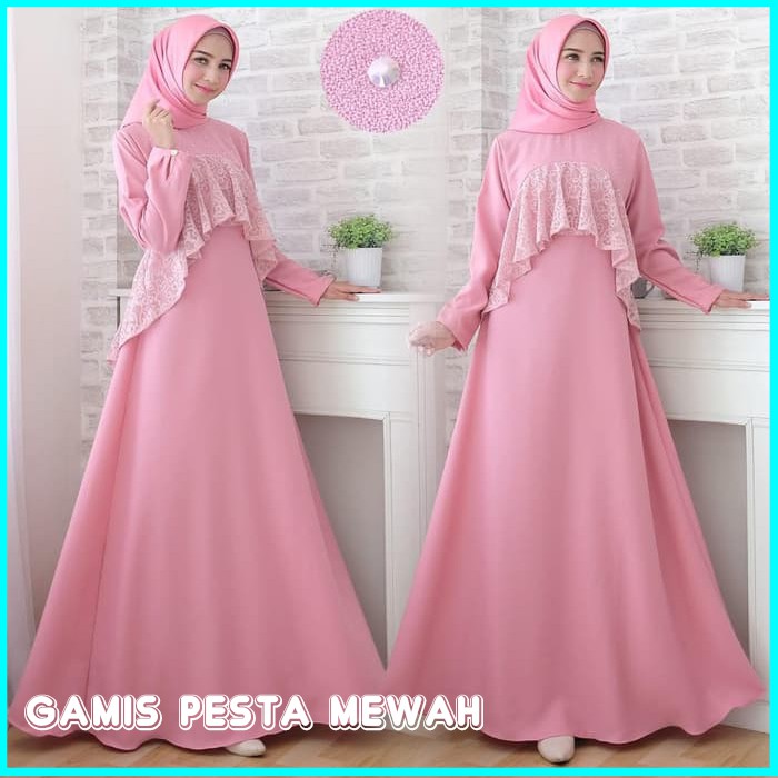 BAJU GAMIS PESTA WANITA TERBARU PINK / BAJU GAMIS MEWAH TERBARU