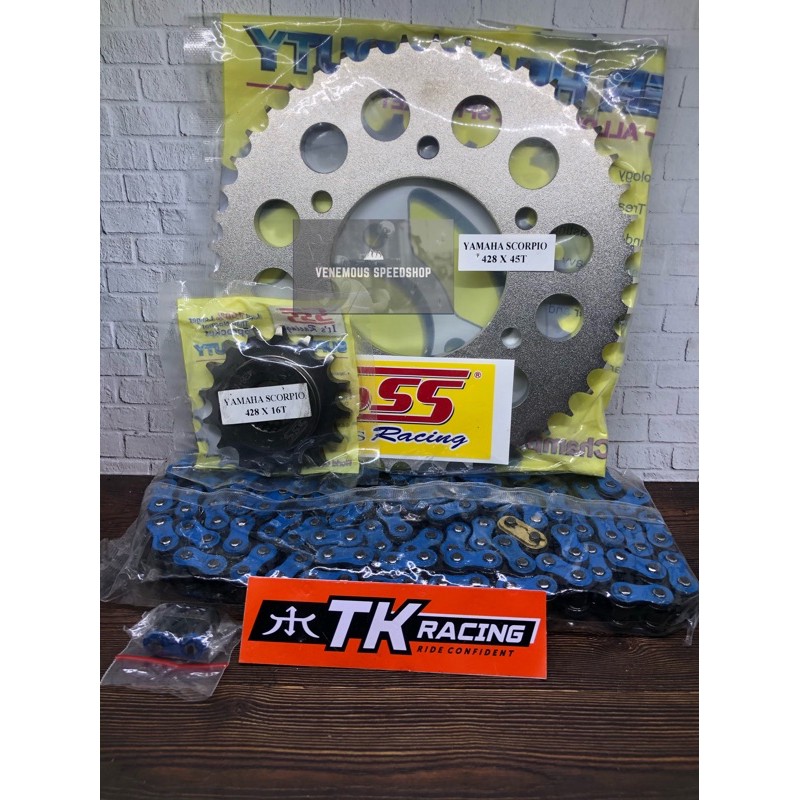 Gearset SSS 428 Rantai TK Racing Biru/Blue Scorpio