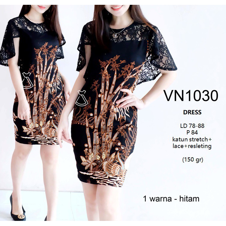 seo Bayar Ditempat promo SEVN1030 DRESS PESTA BATIK SEPAN LACE DRESS KANTOR WANITA MODERN MURAH