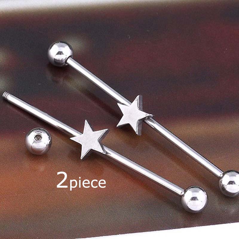 2piece Star Shape Industrial Barbell Piercing 14G Scaffold Earrings