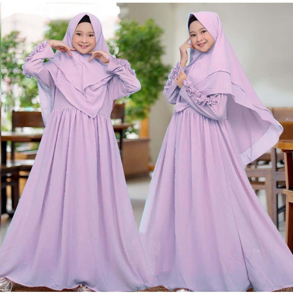 AIZA KIDS Gamis Anak bahan Moscrepe Bergo 2 Layer Umur 10 - 14 Tahun