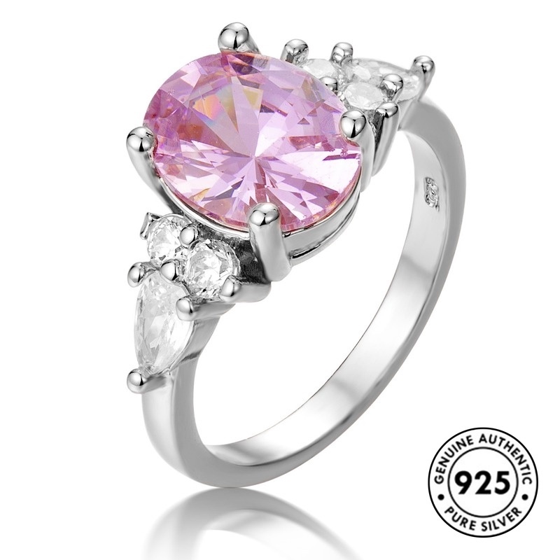 Cincin Silver S925 Hias Kristal Warna Pink