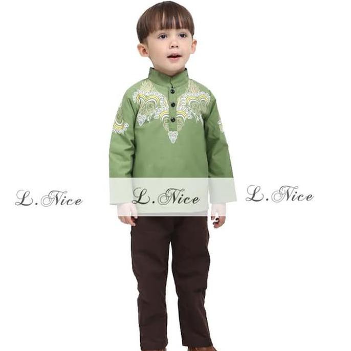 baju koko anak termurah BAJU KOKO ANAK | SETELAN KOKO ANAK - HIJAU LUMUT - uk satu tahun ready stock