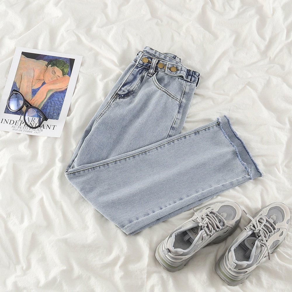 Jeans High Waist Straight Loose Korean Style Dengan Warna Biru~muda Celana Wanita( Rawis)