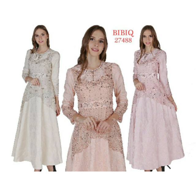 Bibiq 27488 Bibiq Fashion Maxidress Baju Gamis Muslim Mewah Gaun Pesta Brukat Terbaru