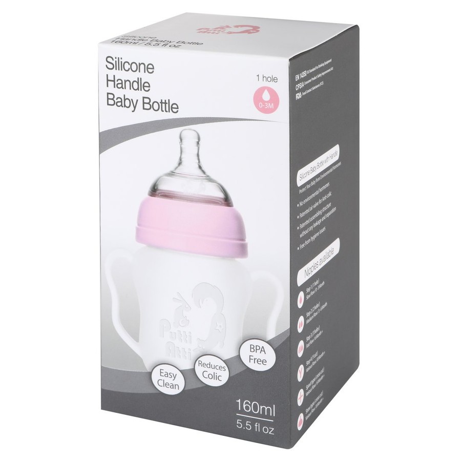 PUTTI ATTI SILICONE HANDLE BABY BOTTLE 160ML - PINK / BOTOL SUSU