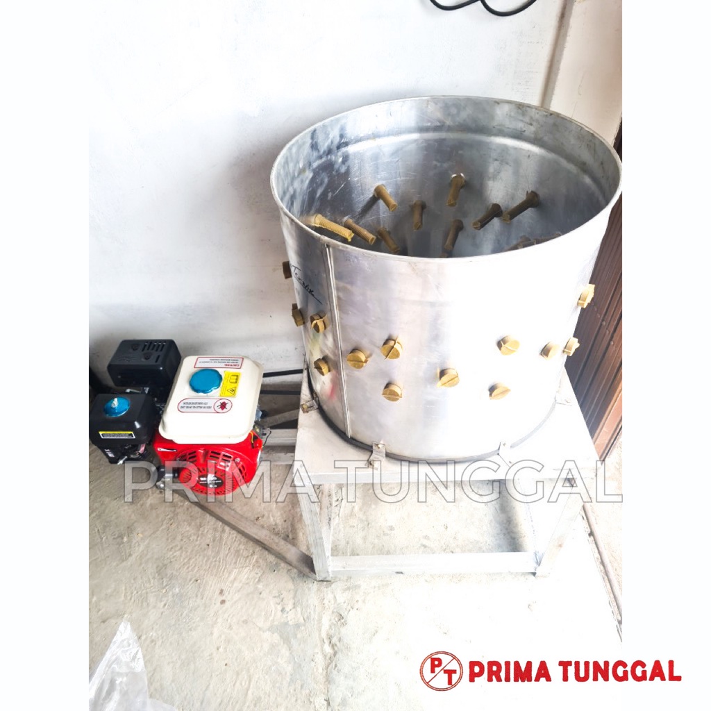 Mesin Cabut Bulu Ayam Kaki Besi Set + Mesin Penggerak Bamboo GX160