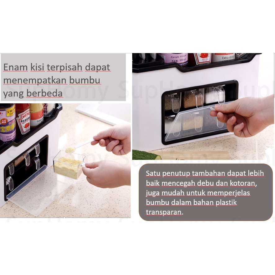 Rak Bumbu Dapur Serbaguna Kitchen Shelf Rak Dapur Laci Bumbu Dapur 6 laci dengan sendok dengan penutup