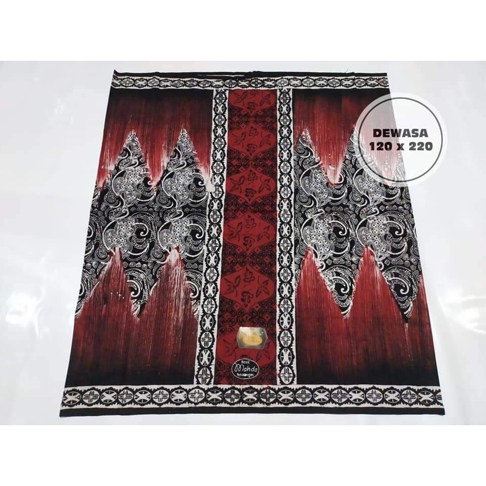 sarung cap batik pekalongan mahda dewasa abstrak zigzag monokrom hitam putih variasi merah