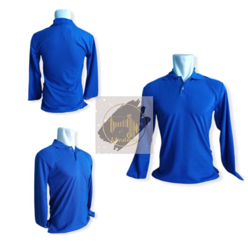 KAOS KERAH POLOS LENGAN PANJANG BIRU