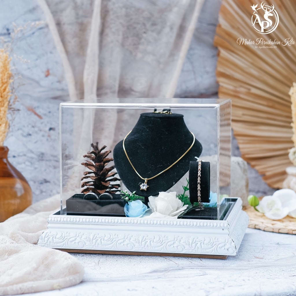 TEMPAT MAHAR PERHIASAN | KOTAK SESERAHAN PERHIASAN SET KOMPLIT | CINCIN GELANG KALUNG ANTING + TUTUP ACRYLIC