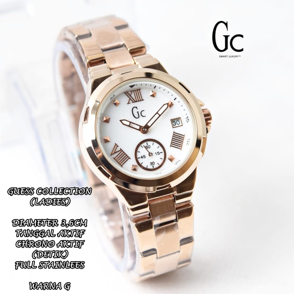 JAM TANGAN WANITA GC FULL STAINLEES BODY BULAT TANGGAL &amp; CHRONO AKTIF