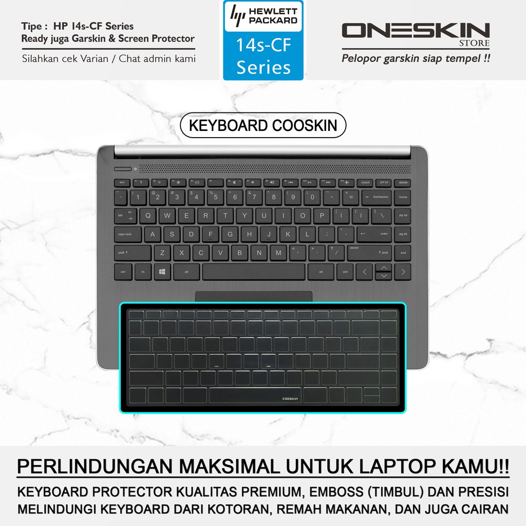 Garskin Laptop Keyboard Screen Protector HP 14s-cf cf1046tu cf1047tu cf1051tu cf2017tu Warna Silikon-Keyboard Cooskin
