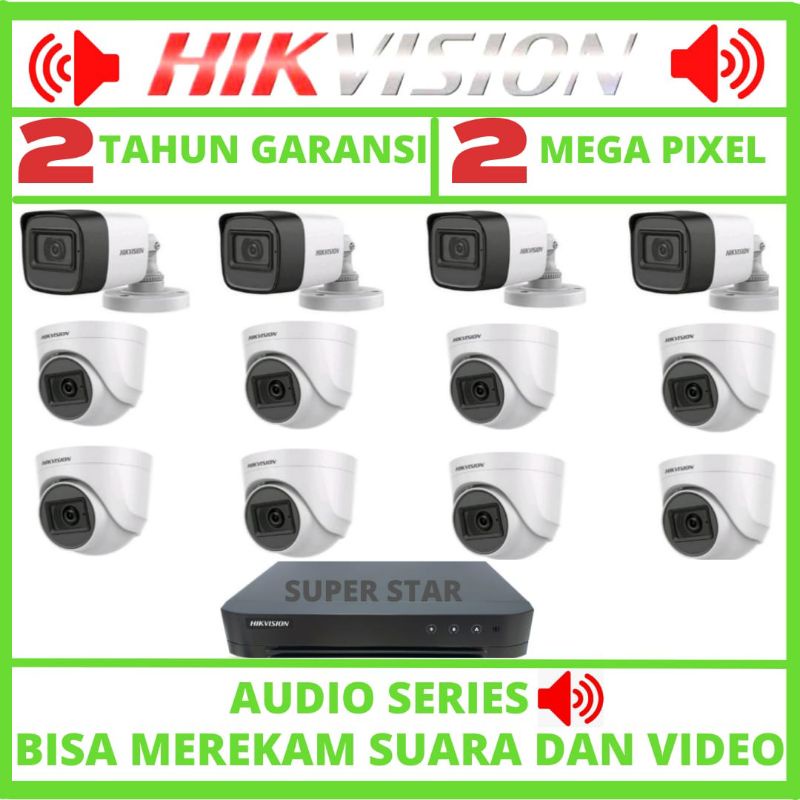 PAKET CCTV HIKVISION AUDIO 16 CHANNEL 12 KAMERA 2MP BISA MEREKAM SUARA