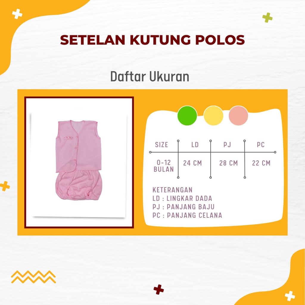 Setelan Bayi Baru Lahir Kutung Polos Baju Newborn 0-12 Bulan