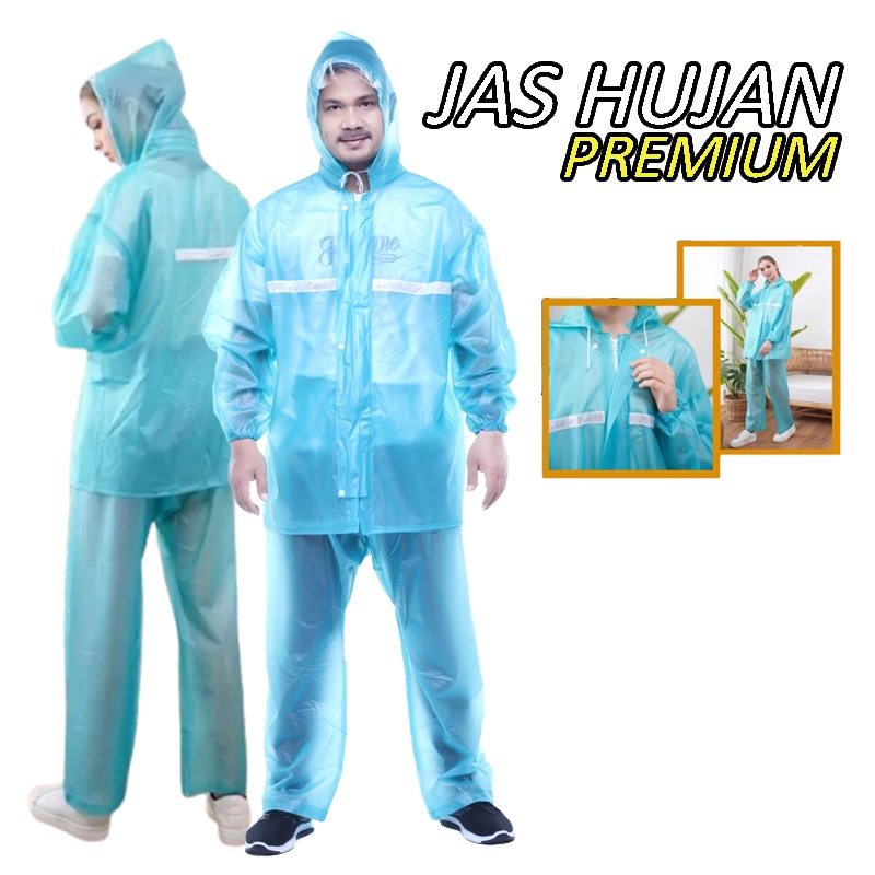 JAS HUJAN SETELAN JAKET CELANA PREMIUM Jas Hujan Stelan Baju Celana Jas Hujan Dewasa Pria Wanita Jas Hujan Semi Transparan Murah / Jas Hujan Anti Rembes / Jas Hujan Anti Robek / Jas Hujan Anti Air COD