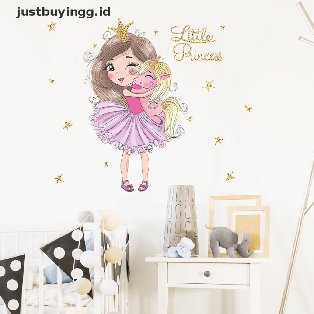 Stiker Dinding Desain Princess Unicorn Kecil Untuk Kamar Tidur Dan Ruang Tamu