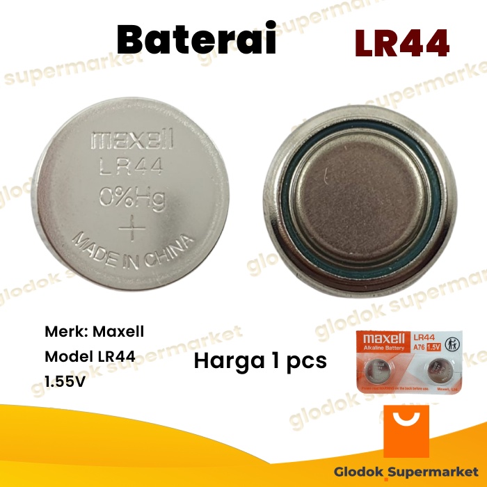 Baterai Maxell LR44 Batu Batre Jam 1.55v AG13 Battery 1.55Volt LR 44 Mikro Alkaline Cell