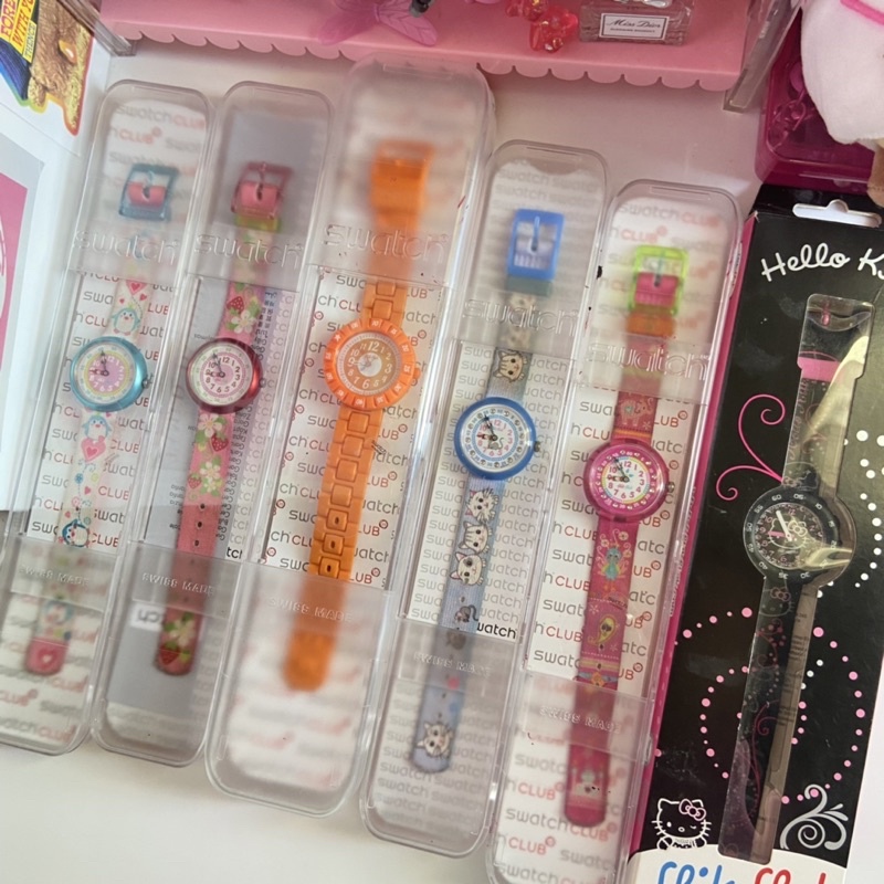 jam tangan swatch flik flak untuk anak anak | hello kitty orange pink strawberry penguin biru kucing