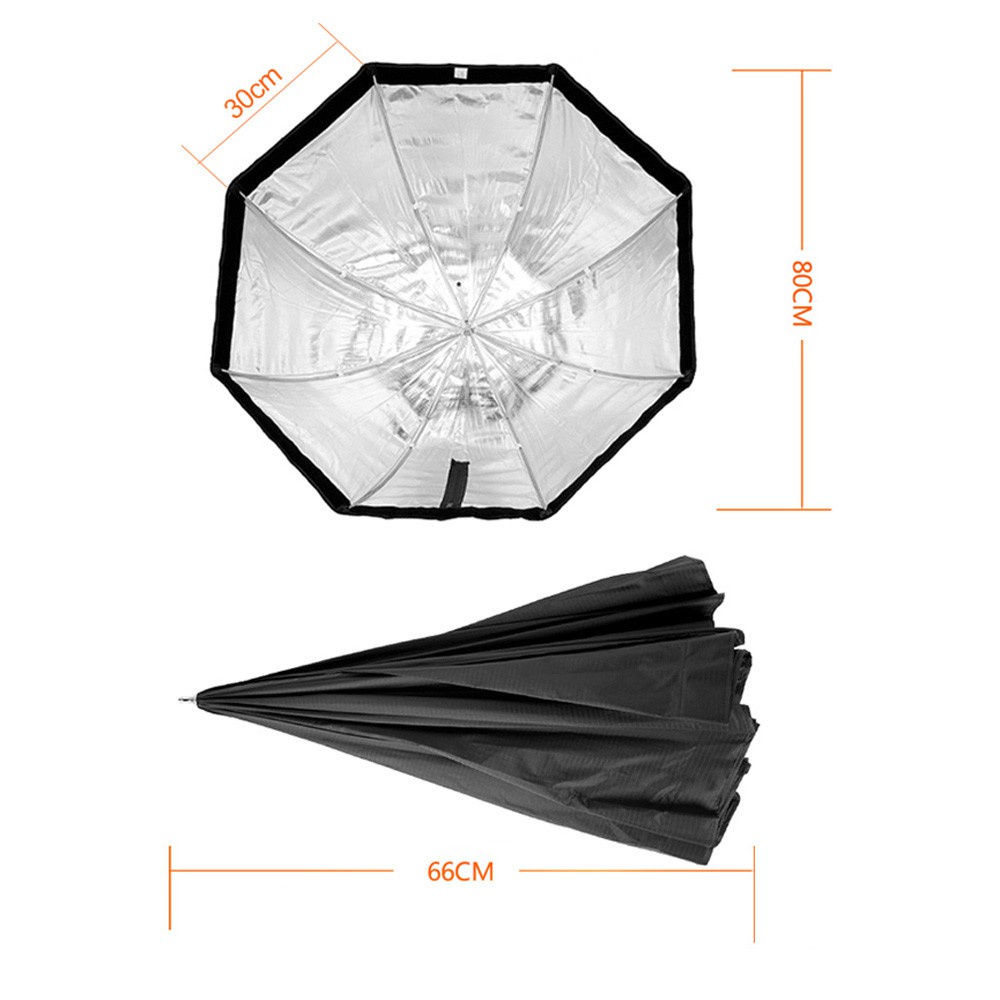 GS8 Payung Octagon Softbox Reflektor 80CM untuk Flash Speedlight TaffSTUDIO LD-TZ207 Black/Silv