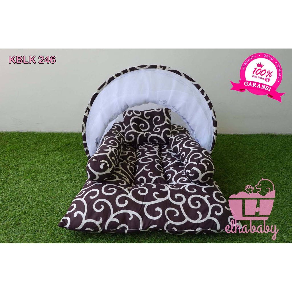 Kasur Lipat Bayi Set Kelambu Bantal Guling | Tempat Tidur Anak Baru Lahir Motif Lucu Bonus Tas 082