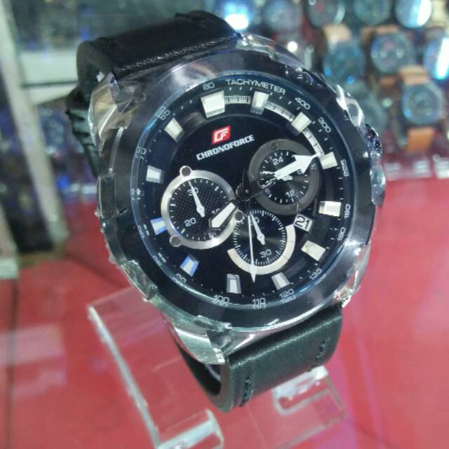 JAM TANGAN PRIA CHRONOFORCE KULIT HITAM CHORONOL+TGL/AKTIF ORIGINAL