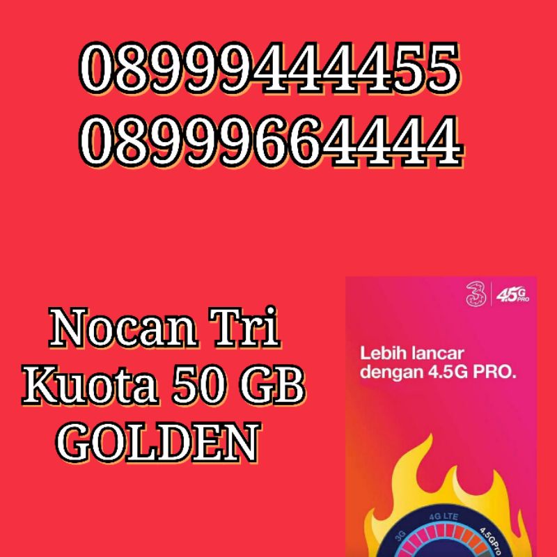 NOCAN Nomor Cantik 11 Digit Kuartet Kartu Perdana 3 Tri Three 4G LTE Kuota 50GBGolden