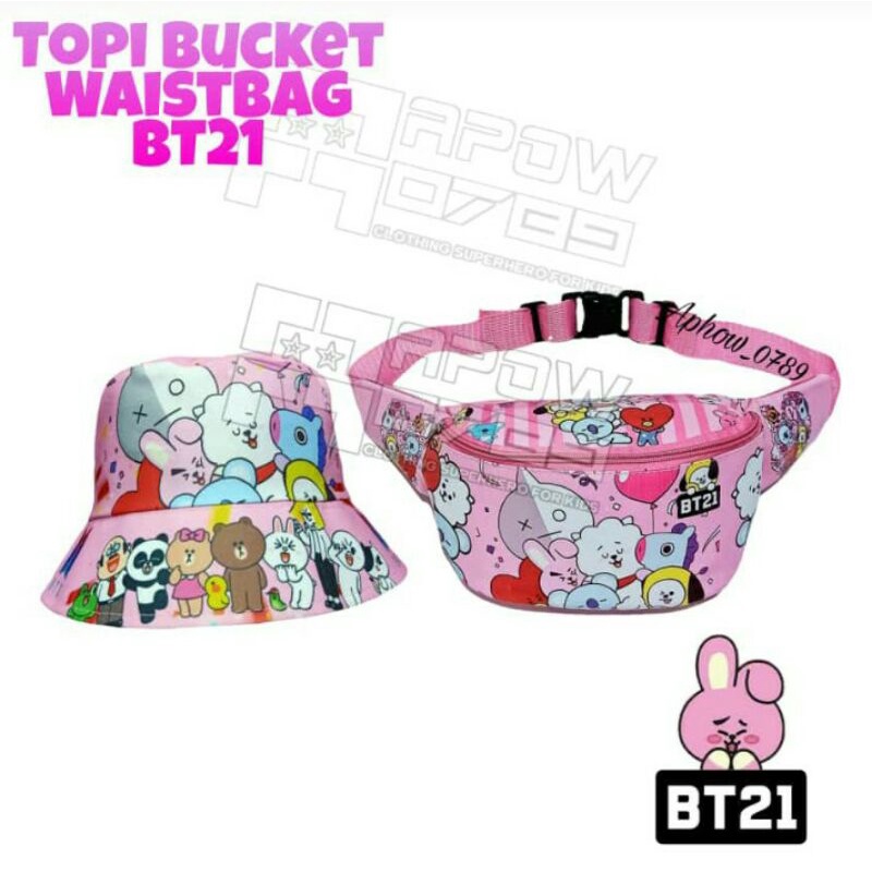 2in1 topi bucket anak perempuan dan tas selempang anak perempuan topi anak waistbag anak