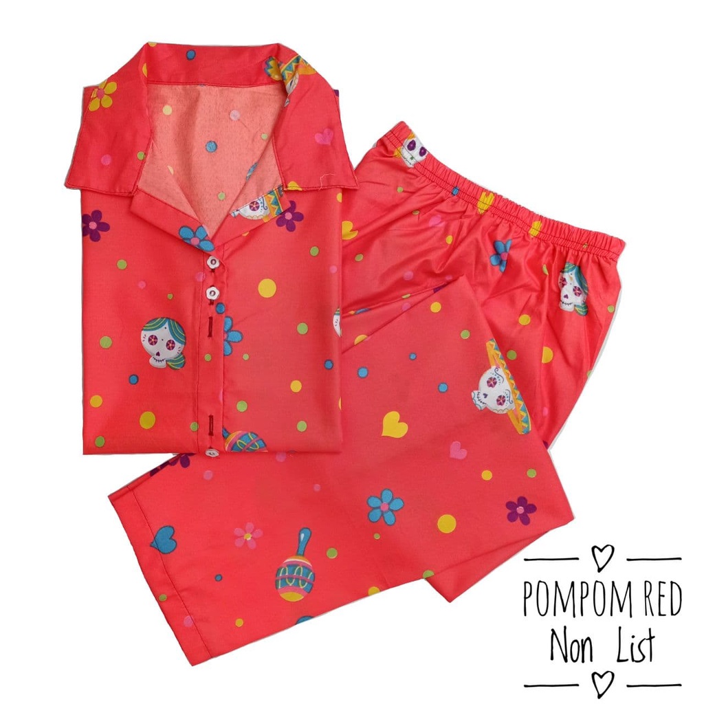 IZANY Piyama Dewasa CP size EROR saten apple-POMPOM RED
