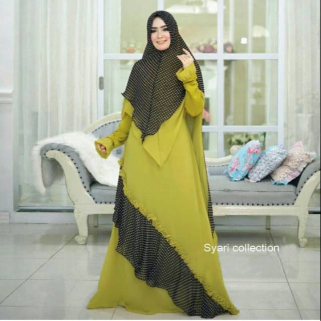 Gamis Sherina Lemon Syari Ceruty Babydoll Jersey Premium