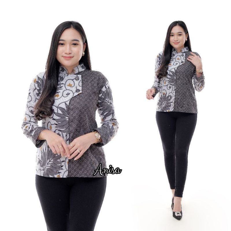tey-17 Batik wanita ASJ SA HRB026 Kenongo Kemeja Tosca Pendek-PISANG ABU TR