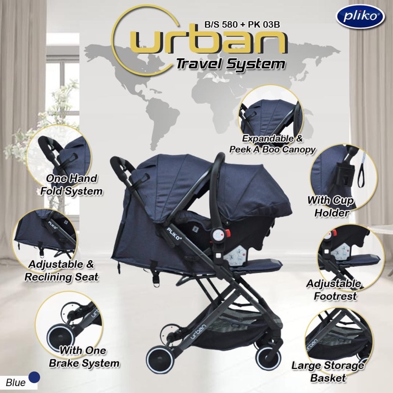 Pliko Urban Travel system Kereta Dorong Bayi Stroller Pliko BS 580 + PK 03 B Urban Travel System/ Stroller set Carseat