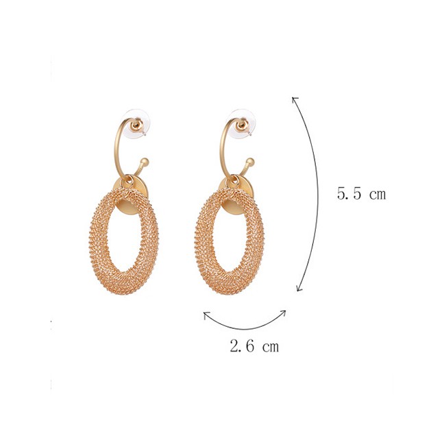 LRC Anting Tusuk Elegant Gold Color Oval Shape Design Pure Color Earrings