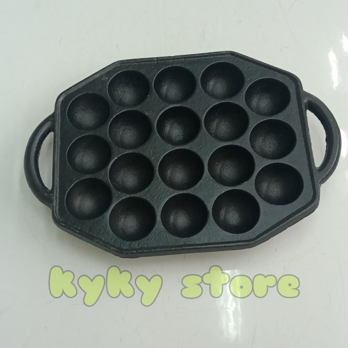 Cetakan Kue Lumpur - Cetakan Takoyaki Pan Cast Iron 18 holes lubang