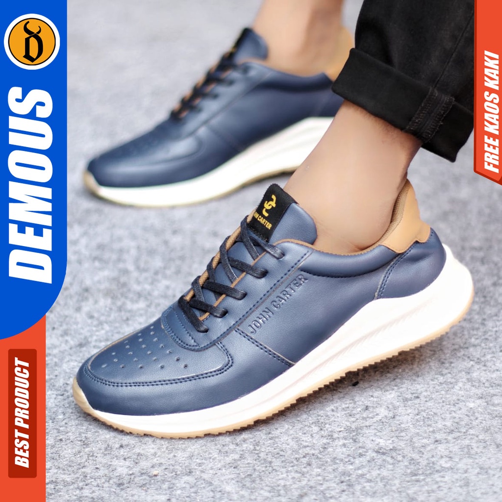 Sepatu Casual Pria Sneakers Hitam Kasual Kulit Pu Kekinian Kerja Kuliah Kantor Fashion Shoes Terbaru DEMOUS SPARTE