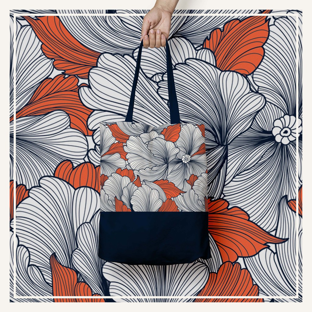 Tote Bag Kanvas Bloem Navy